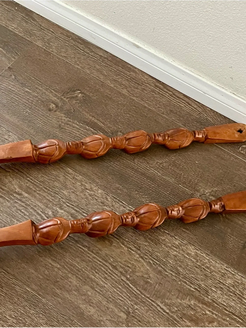 vintage hand carved wooden  Spoon And Fork Handles With Stacked Human Figures 31